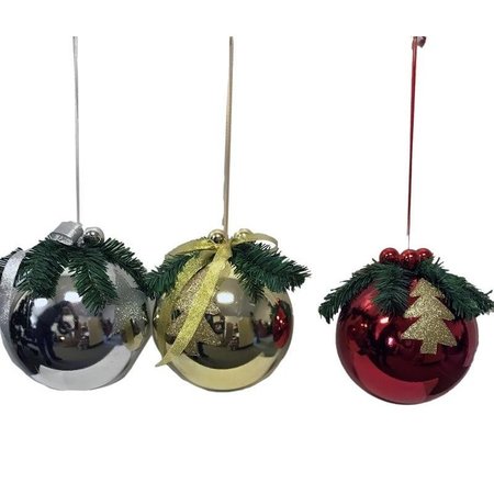 SANTAS FOREST Decorated Ball Ornament, 200 mm H, PVC, BlueGoldGreenRedSilver 99931